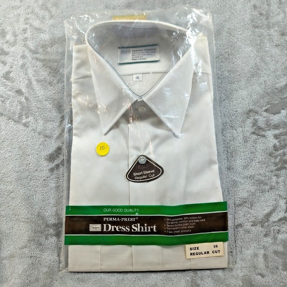 Vintage Sears Dress Shirt Mens 16 Perma Prest Button Up Disco Short Sleeve New